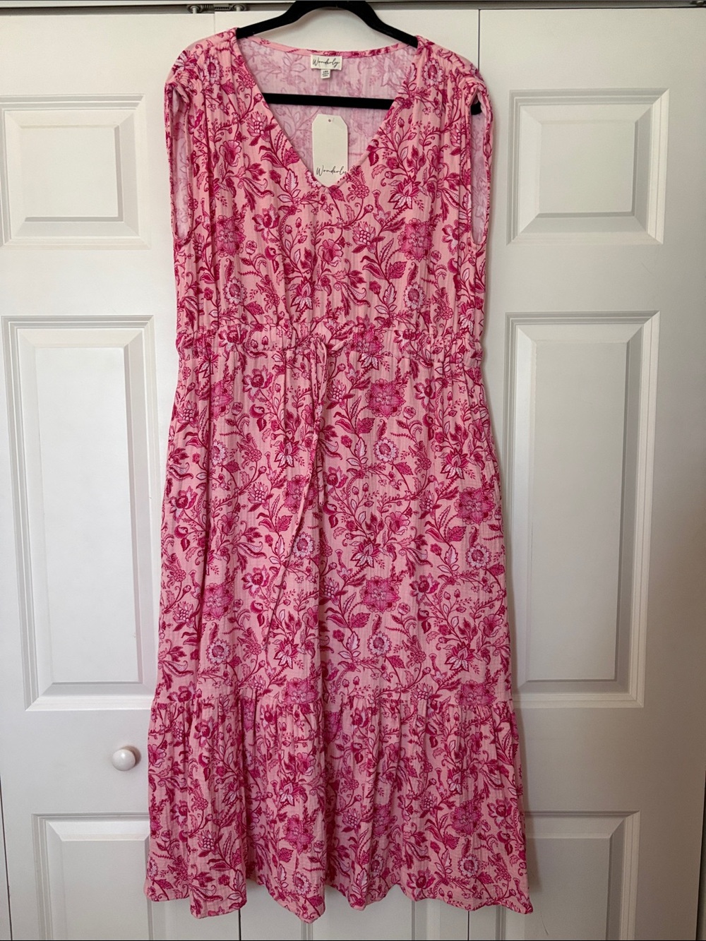 Wonderly Pink Floral Tiered V-Neck Midi Dress